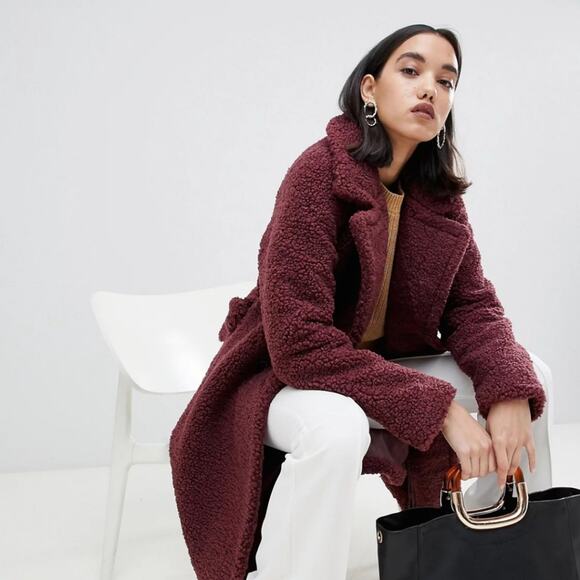 NWT Vintage Hot Kiss Fuzzy Burgundy Coat Jacket - Picture 2 of 11